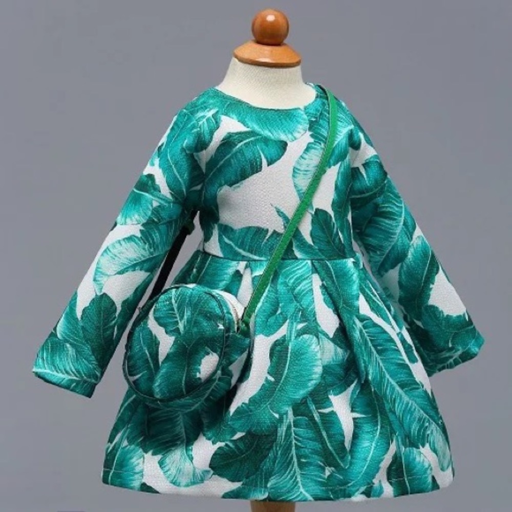 Luxury Floral 🍃 leaf cute dress with bag set - Picture 2 of 4